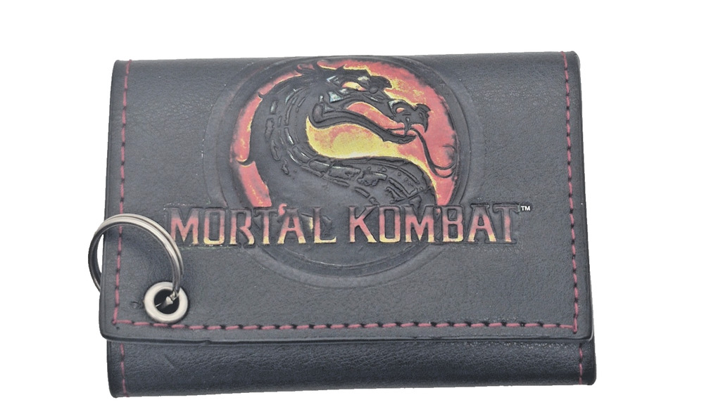 Mortal Kombat Wallet Black Red Dragon Logo Trifold Key Ring Warner Bros 2016
